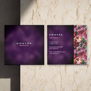 Chic purple floral pink Burgundy glitter monogram Square Business Card