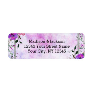 Chic Purple Floral & Silver Wedding Return Address