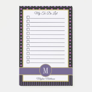 Chic Purple Floral Stripe Monogram Name To Do List Post-it Notes