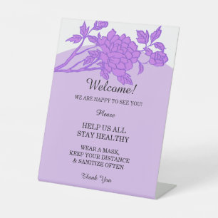 Chic Purple Floral Wedding Safety Pedestal Sign