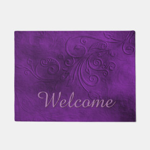 Chic Purple Flourish Welcome Door Mat