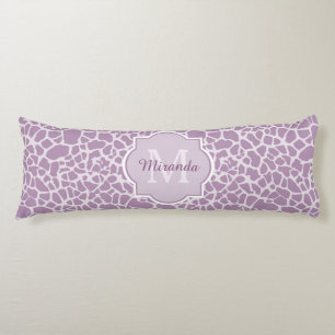 Chic Purple Giraffe Print With Monogram and Name Body Pillow