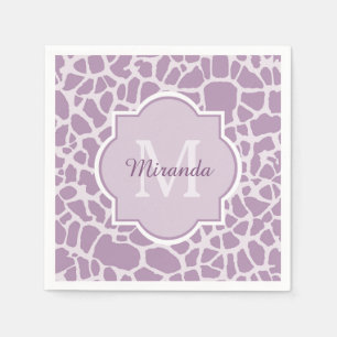 Chic Purple Giraffe Print With Monogram and Name Napkin