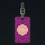 Chic purple girly greek key patterns monogram luggage tag<br><div class="desc">Chic girly modern elegant stylish decorative greek key purple and burgundy geometric abstract pattern design, the cute contemporary modern Greek key abstract geometric pattern in purple and burgundy give this bold clean design a contemporary and classic look. Cool unique gifts for her. Custom the personalized monogram with your own initials...</div>