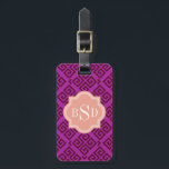 Chic purple girly greek key patterns monogram luggage tag<br><div class="desc">Chic girly modern elegant stylish decorative greek key purple and burgundy geometric abstract pattern design, the cute contemporary modern Greek key abstract geometric pattern in purple and burgundy give this bold clean design a contemporary and classic look. Cool unique gifts for her. Custom the personalized monogram with your own initials...</div>