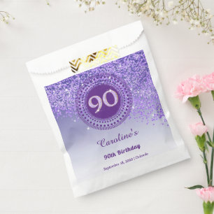 Chic Purple Glitter & Dotted Frame 90th Birthday Favour Bag