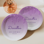 Chic Purple Glitter Drip 30th Birthday Party Paper Plate<br><div class="desc">These chic,  elegant 30th birthday party paper plates feature a sparkly purple faux glitter drip border and purple ombre background. Personalize them with the guest of honour's name in purple handwriting script,  with her birthday and date below in sans serif font.</div>