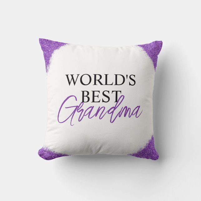 Chic Purple Glitter Grandma Throw Pillow (Front)