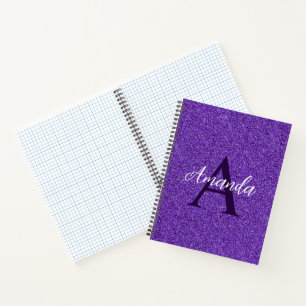 Chic Purple Glitter Monogram Name Notebook