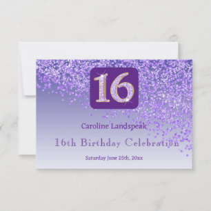 Chic Purple Glitter, Sixteen Birthday RSVP Card