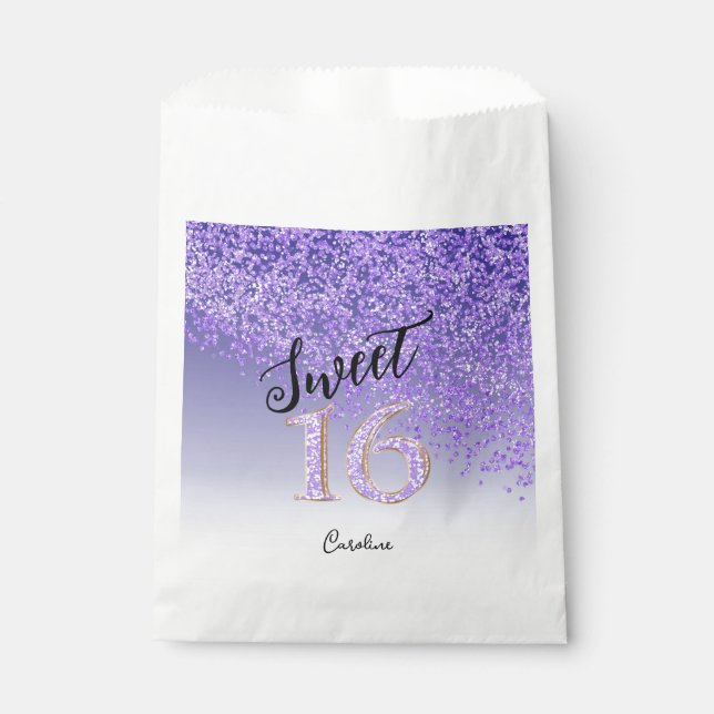Chic Purple Glitter Sweet 16 Birthday   Favour Bag (Front)