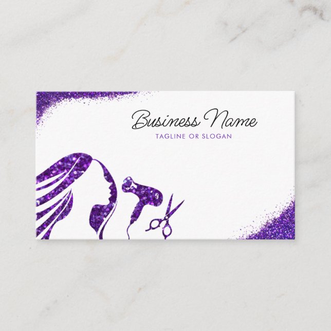 Chic Purple Glitter Woman Hairdresser Appointment Card (Front)