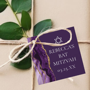 Chic Purple Gold Agate Bat Mitzvah Party Favour Tags