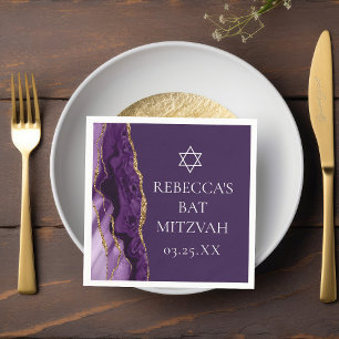 Chic Purple Gold Agate Bat Mitzvah Party Napkin