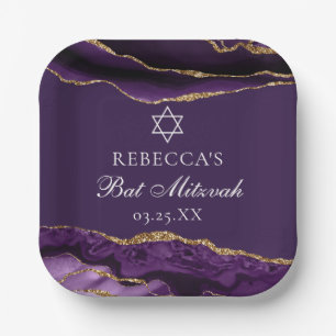 Chic Purple Gold Bat Mitzvah Party Personalized Paper Plate