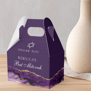 Chic Purple Gold Bat Mitzvah Personalized Party Favor Box