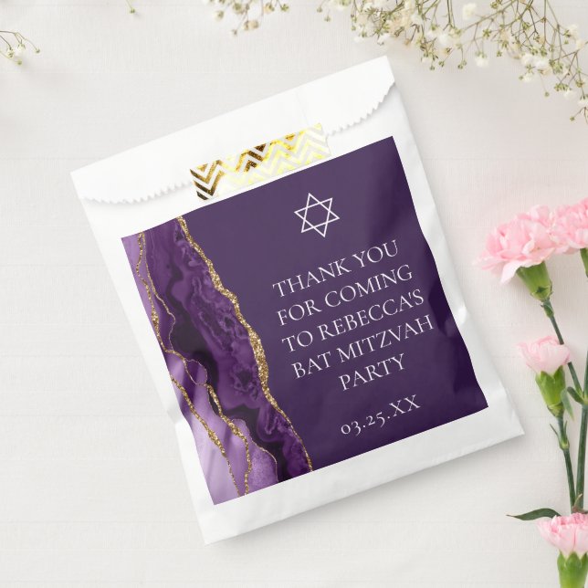 Chic Purple Gold Bat Mitzvah Personalized Party Favour Bag (Sealed)