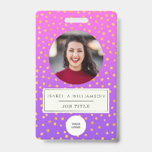 Chic Purple Gold Dot Employee Photo ID Corporate Badge