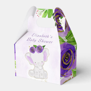Chic Purple Gold Floral Cute Elephant Baby Shower Favor Box