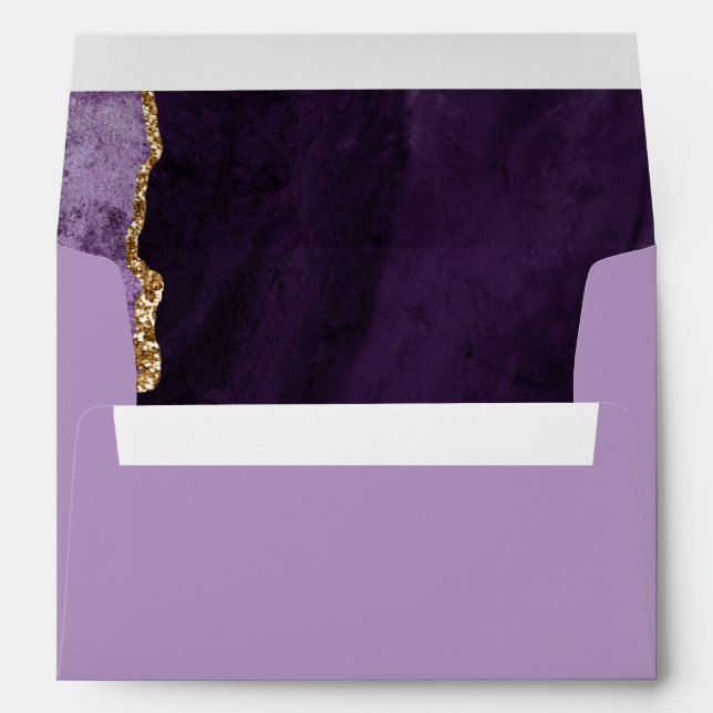 Chic Purple Gold Glitter Agate Custom Address Envelope (Back (Bottom))