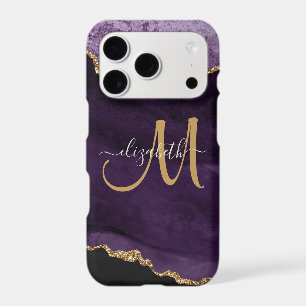 Chic Purple Gold Glitter Agate Custom Monogram