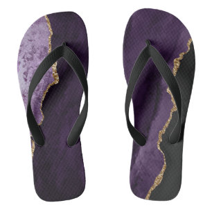 Chic Purple Gold Glitter Agate Custom Monogram Flip Flops