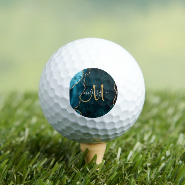 Chic Purple Gold Glitter Agate Custom Monogram Gol Golf Balls (Insitu Tee)