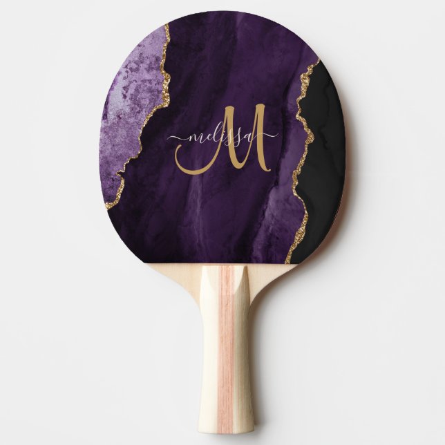 Chic Purple Gold Glitter Agate Custom Monogram Ping Pong Paddle (Front)