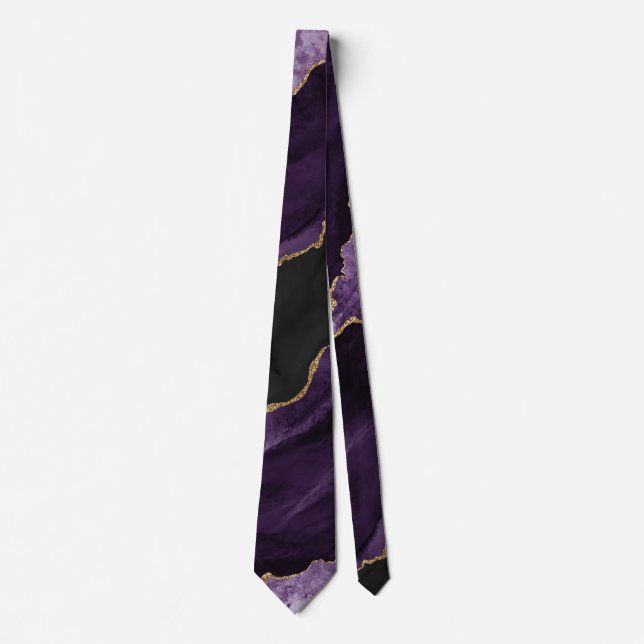 Chic  Purple Gold Glitter Agate Marble Wedding Tie (Front)