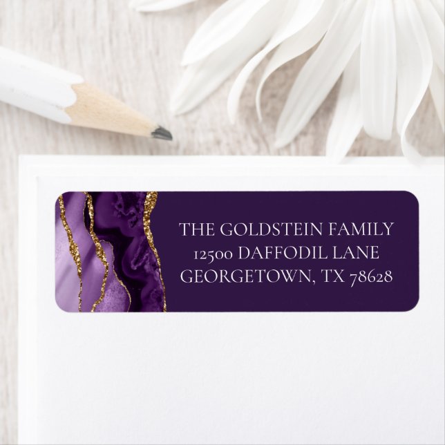Chic Purple Gold Glitter Agate Return Address (Insitu)