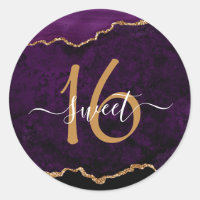 Chic Purple Gold Glitter Agate Sweet 16 Party