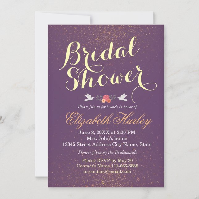 Chic Purple & Gold Glitter Sparkle Bridal Shower Invitation (Front)