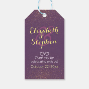 Chic Purple Gold Glitter Sparkle Wedding Thank You Gift Tags