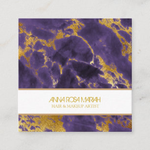 *~* Chic Purple Gold Marble Girly Hair Makeup Square Business Card