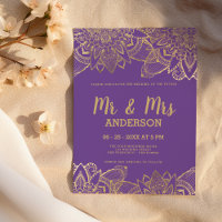 Chic purple gold script MR MRS mandala Wedding