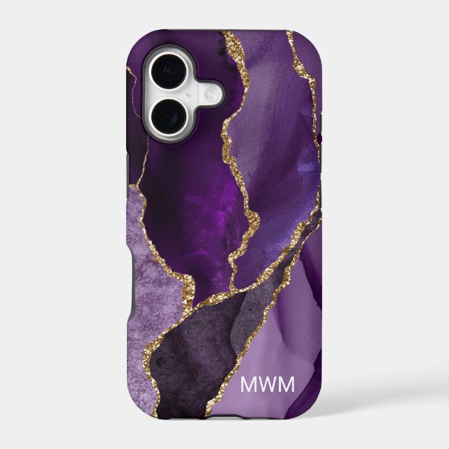 Chic Purple Gold Veins Agate Monogram (Back)