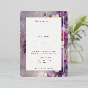 Chic Purple Gold White Floral Bridal Shower