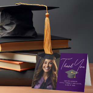 Chic Purple Graduate Photo Custom Graduation Thank You Card