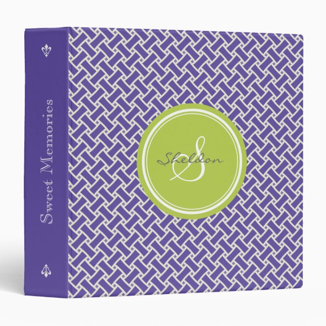 Chic purple herringbone geometric pattern monogram binder (Front/Spine)