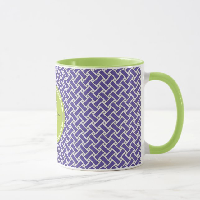 Chic purple herringbone geometric pattern monogram mug (Right)