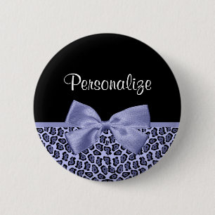 Chic Purple Jaguar Leopard Print Lavender Bow 2 Inch Round Button