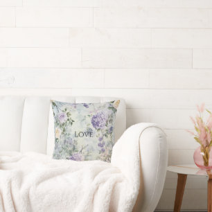 Chic Purple Lavender Cream Rose Floral Throw Pillow