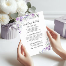 Chic Purple Lavender Floral Wedding Details Cards