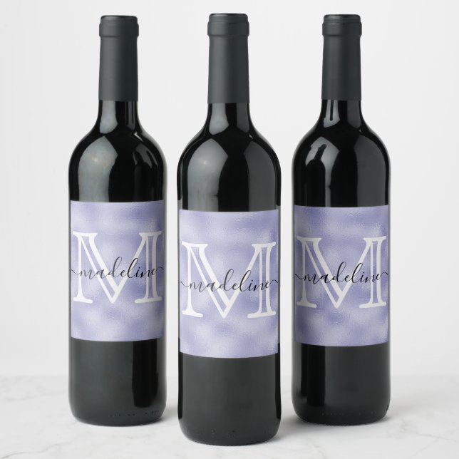 Chic Purple Lavender Foil Elegant Monogram  Wine Label (Bottles)