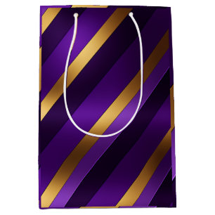 Chic Purple, Lilac, and Gold Striped Medium Gift Bag