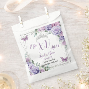 Chic Purple Lilac Floral Butterflies Quinceañera Favour Bag