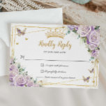 Chic Purple Lilac Roses Floral Gold 15 Quinceañera RSVP Card<br><div class="desc">This pretty purple lilac floral Quinceañera / Sweet 16 RSVP card features exquisite purple lilac roses,  charming butterflies and chic gold accents. Simply click the customize it further button to edit the texts,  change fonts and fonts colours. Matching items available in store. (c) Somerset Fine Paperie</div>