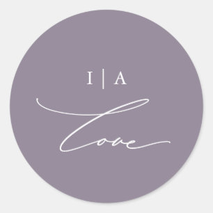 Chic Purple Love Calligraphy with Monogram Wedding Classic Round Sticker