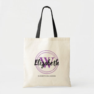 Chic Purple Monogram Initial Script Name Tote Bag