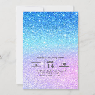Chic Purple Ombre Blue Glitter Modern Invitation